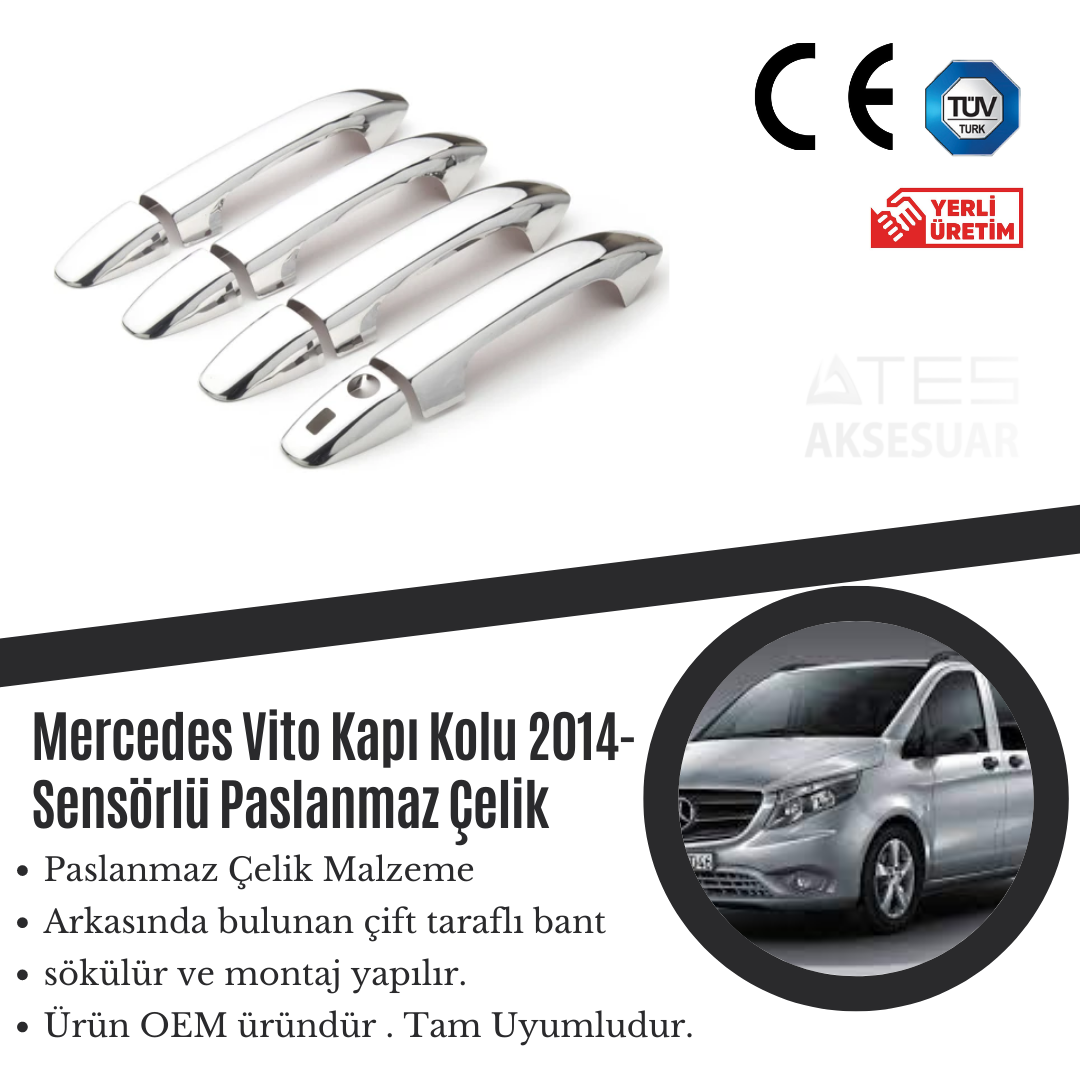 Mercedes Vito 2014 Sensörlü Kapı Kolu Paslanmaz Çelik