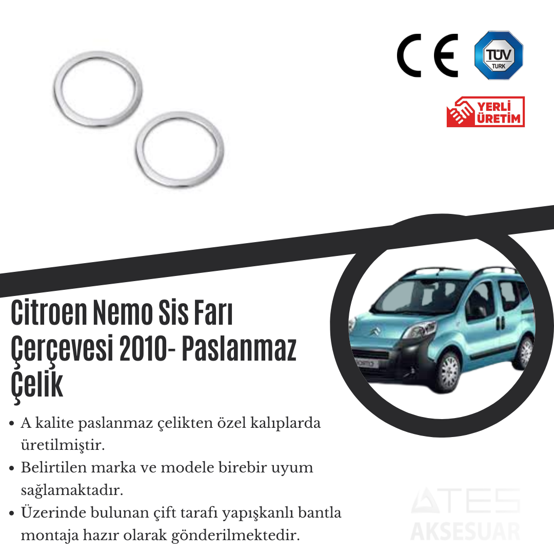 Citroen Nemo 2010 Sis Farı Çerçevesi Paslanmaz Çelik
