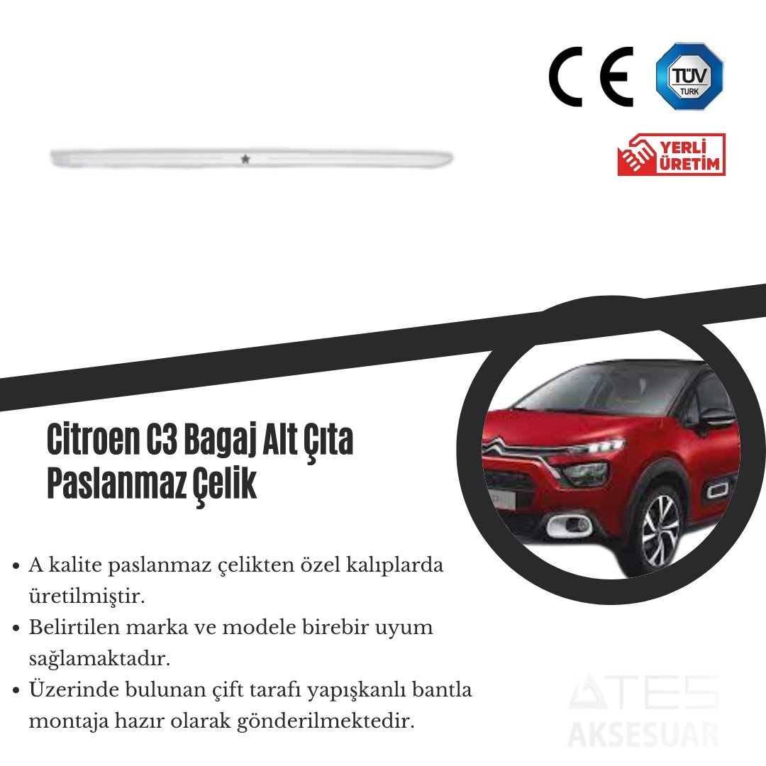 Citroen C3 Bagaj Altı Çita Paslanmaz Çelik