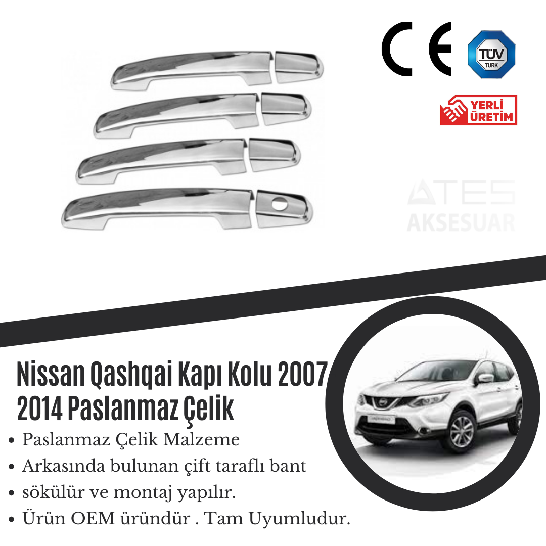 Nissan Qashqai 2007-2014 Kapı Kolu Paslanmaz Çelik