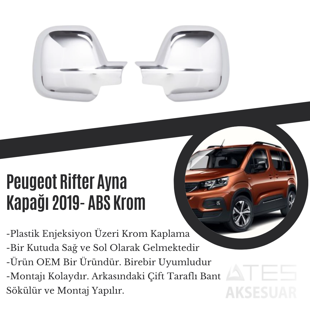 Peugeot Rifter 2019 Ayna Kapağı ABS Krom