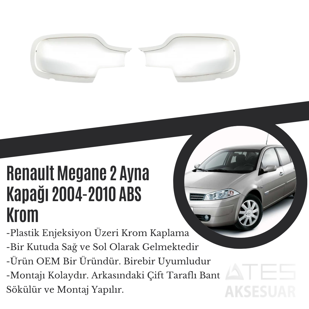 Renault Megane 2004-2010 Ayna Kapağı ABS Krom