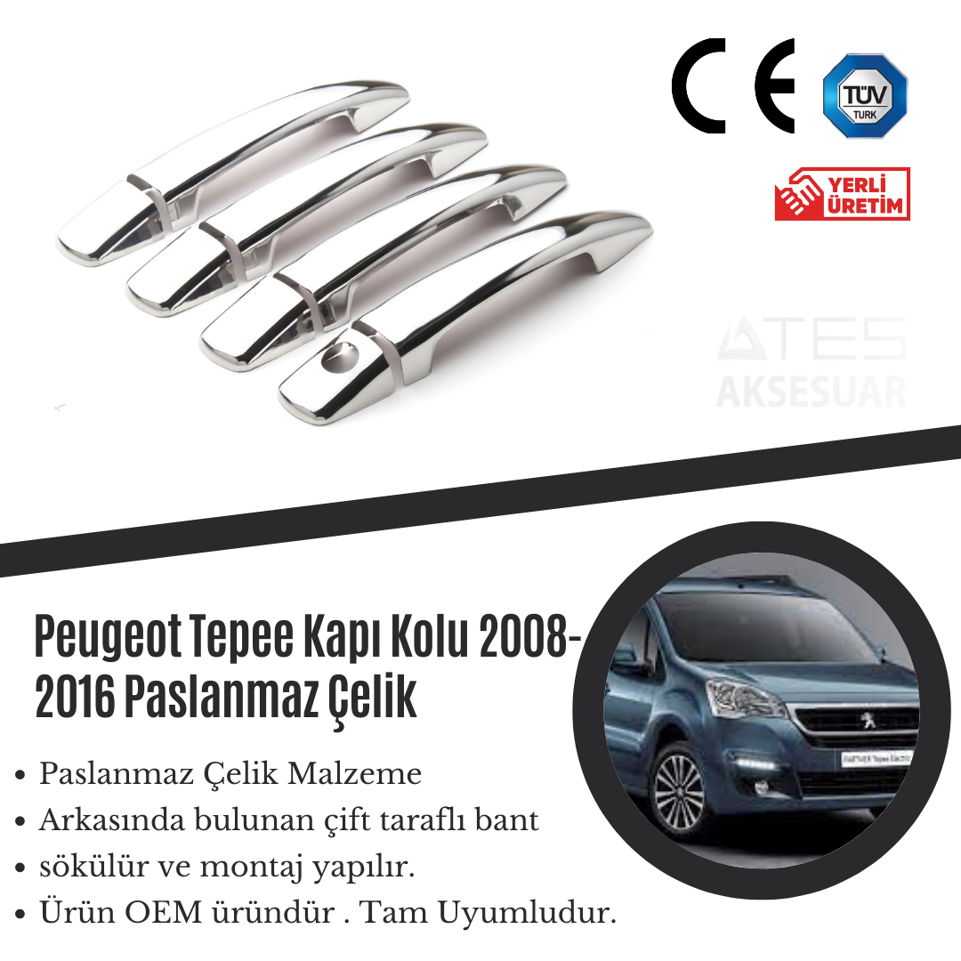 Peugeot Tepee 2008-2016 Kapı Kolu Paslanmaz Çelik