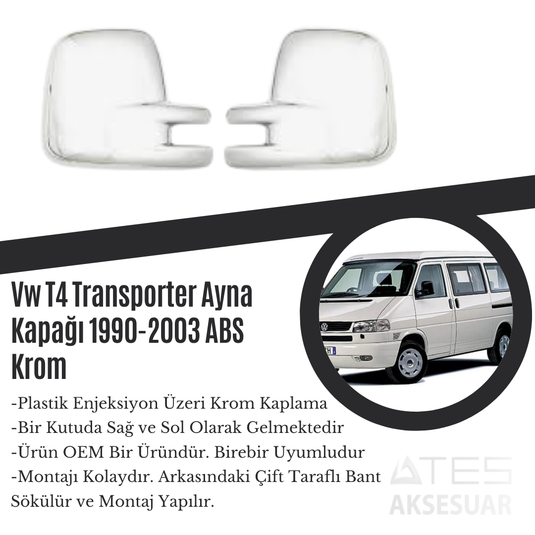 Volkswagen  Transporter 1990-2003 Ayna Kapağı ABS Krom