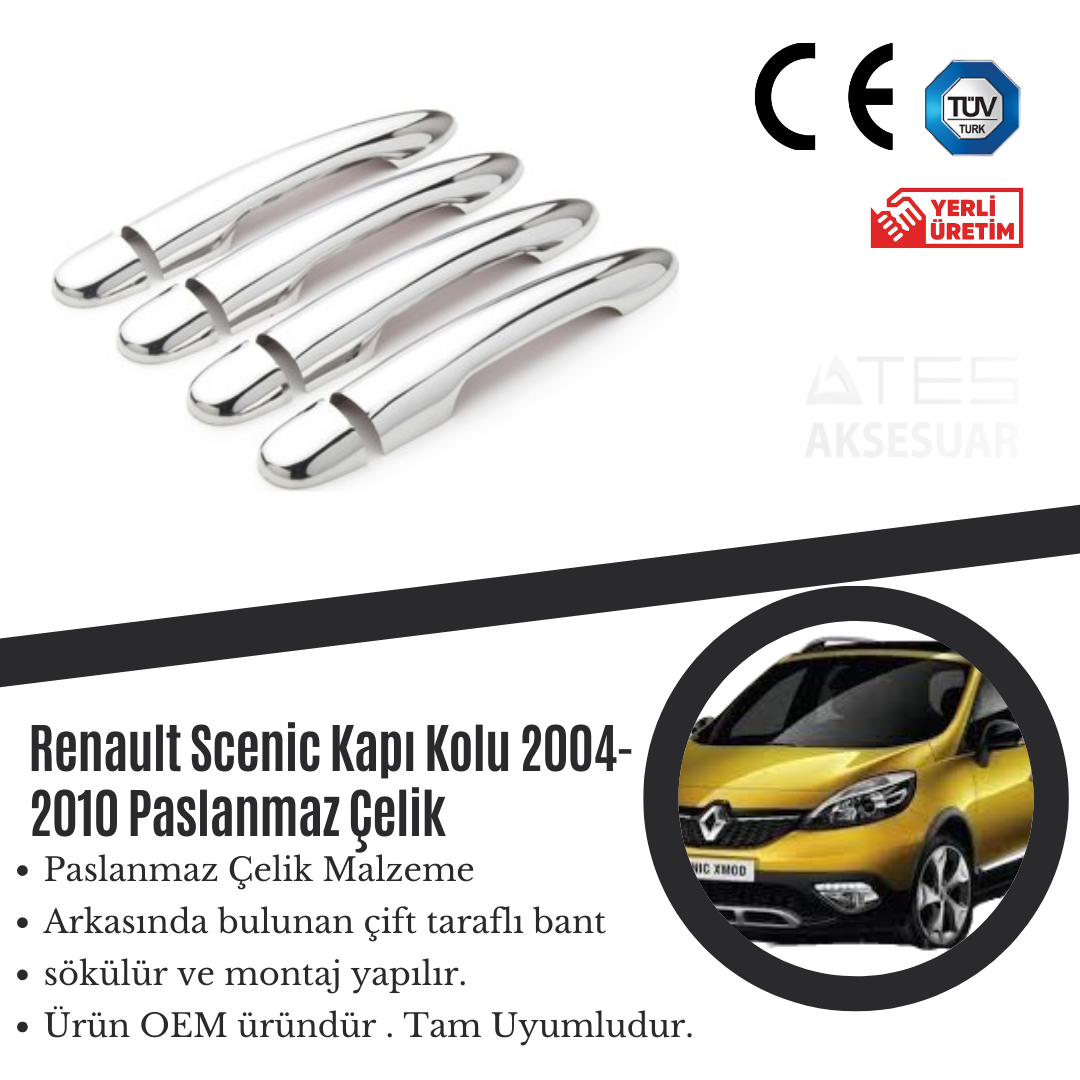 Renault Scenic 2004-2010 Kapı Kolu Paslanmaz Çelik