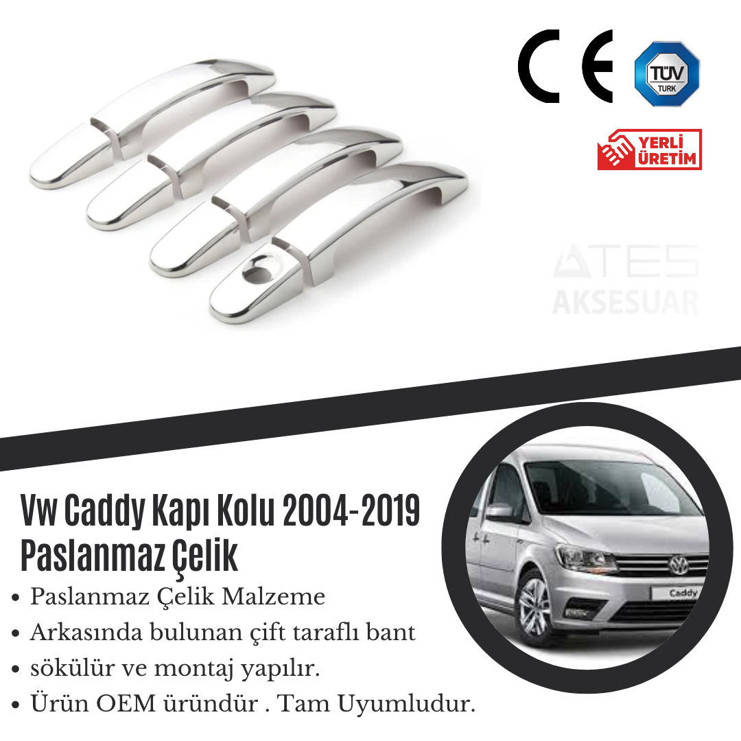 Volkswagen Caddy 2004-2019 Kapı Kolu Paslanmaz Çelik