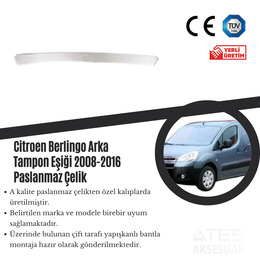 Citroen Berligo 2008-2016 Arka Tampon Eşiği Paslanmaz Çelik