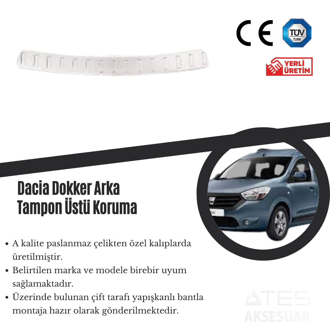 Dacia Dokker Arka Tampon Üstü Koruma Paslanmaz Çelik