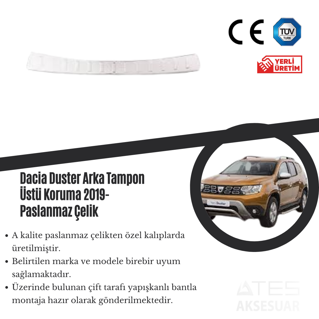 Dacia Duster 2019 Arka Tampon Üstü Koruma Paslanmaz Çelik