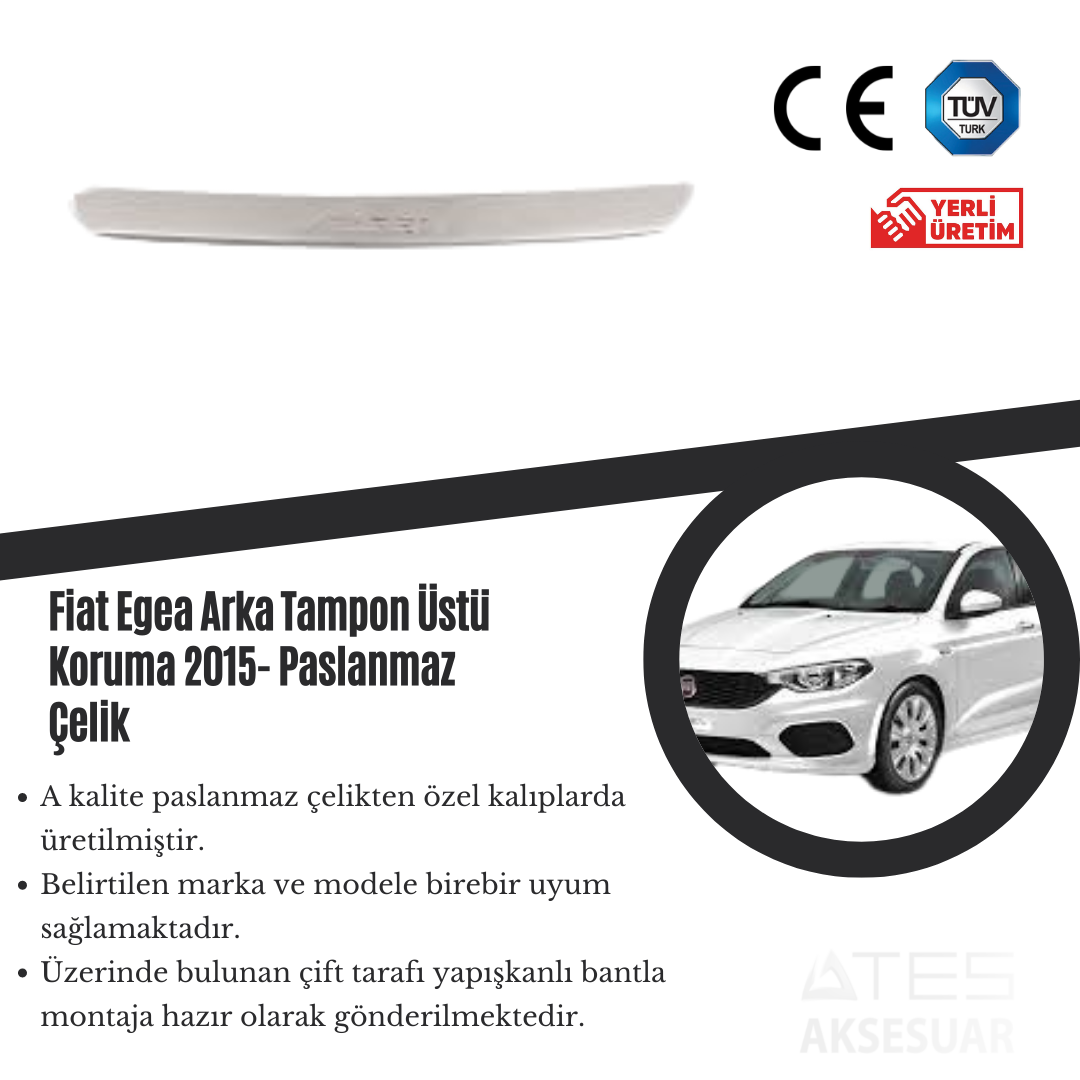 Fiat Egea 2015 Arka Tampon Üstü Koruma Paslanmaz Çelik