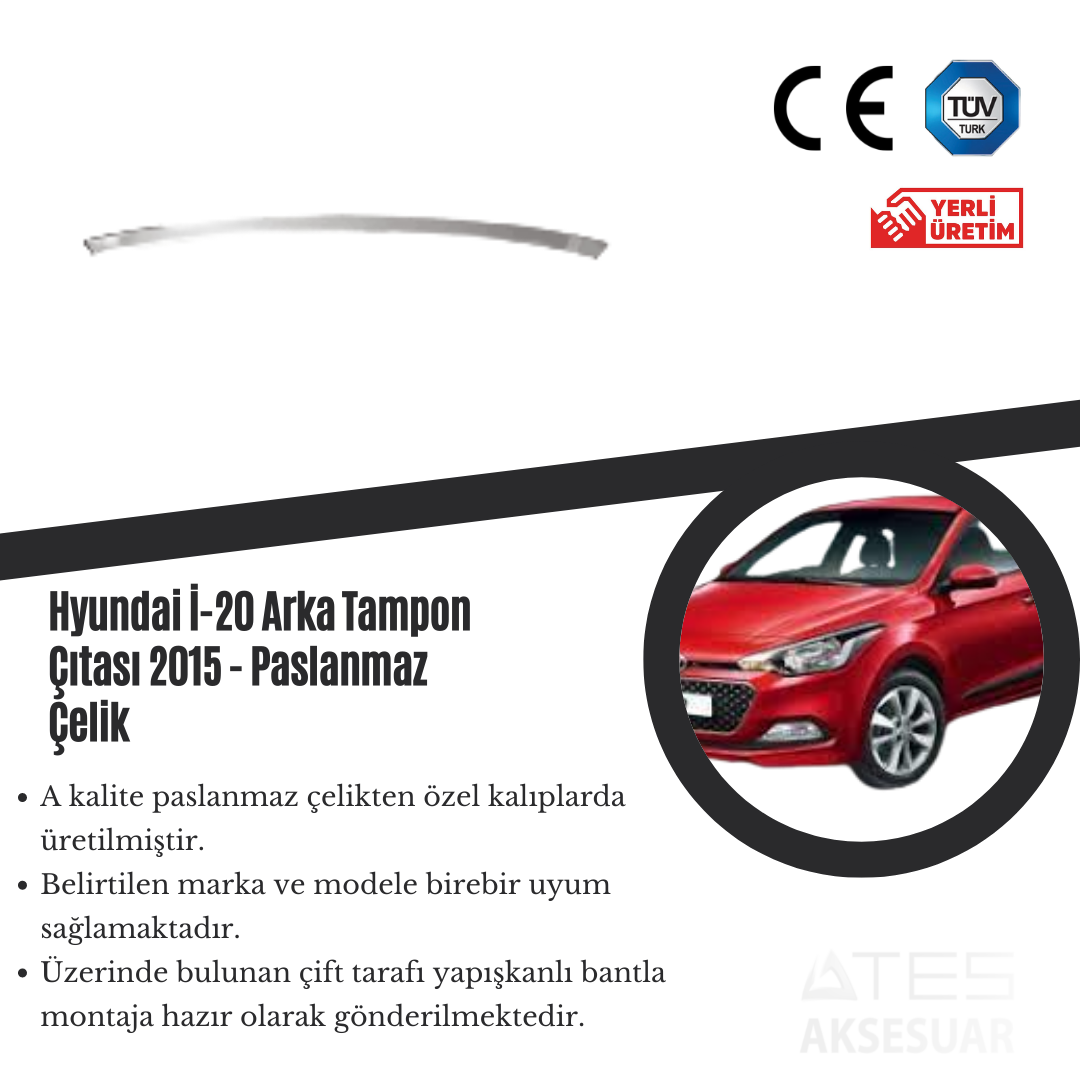 Hyundai İ20 2015 Arka Tampon Çıtası Paslanmaz Çelik
