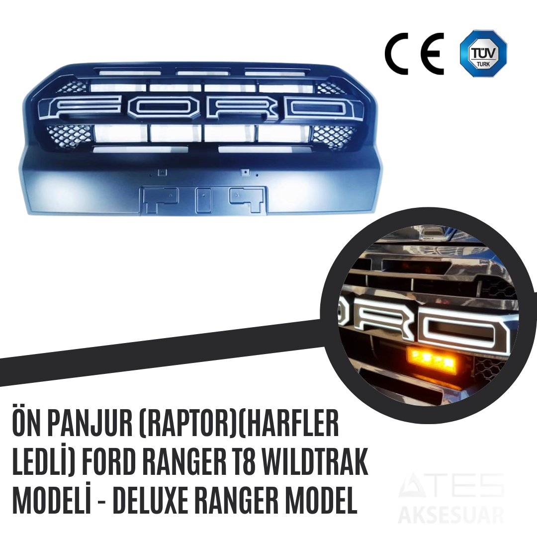 Ön Panjur (Raptor) (Harfler Ledli) Ford Ranger T8 Wildtrack Modeli - Deluxe Ranger Model