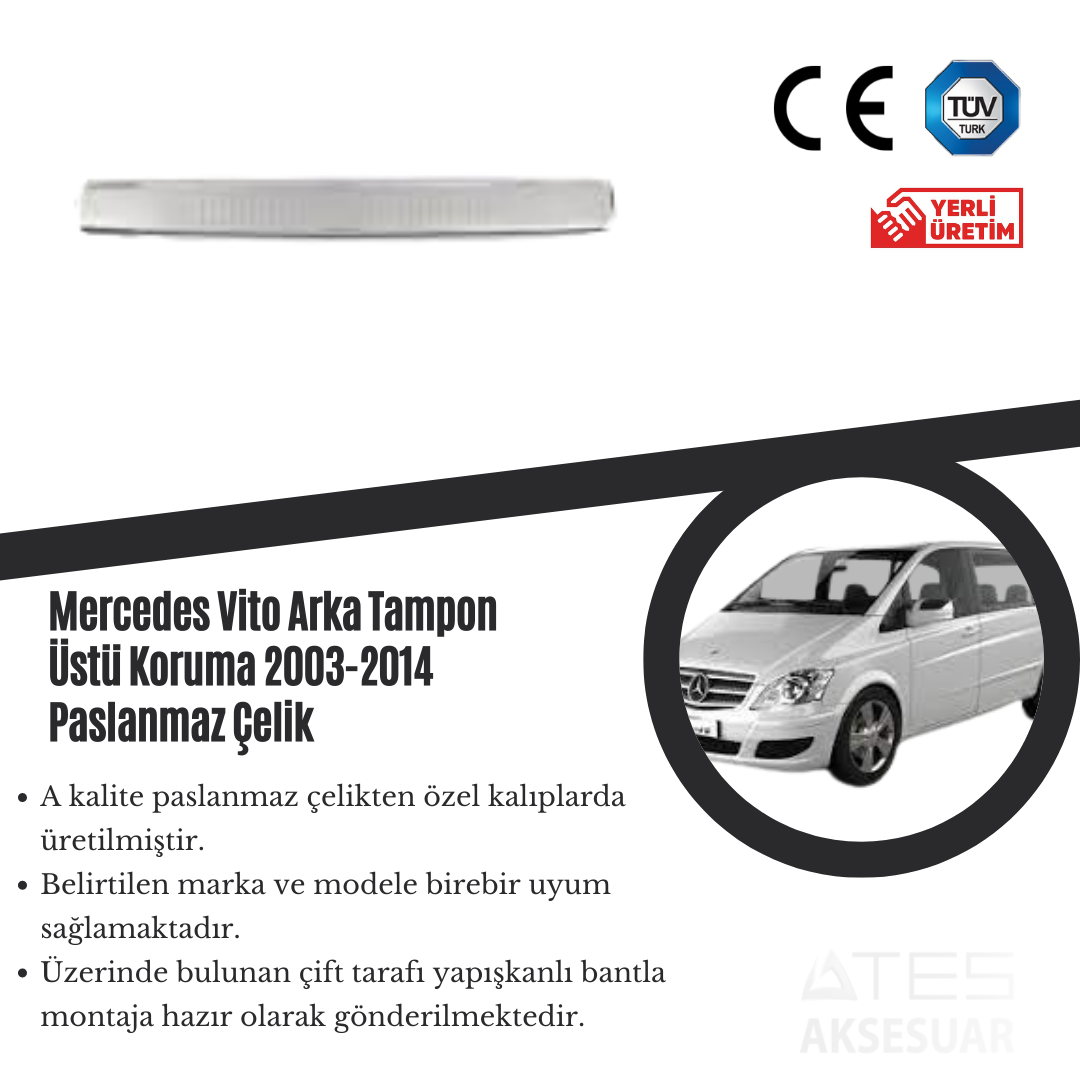 Mercedes Vito 2003-2014 Arka Tampon Üstü Koruma Paslanmaz Çelik