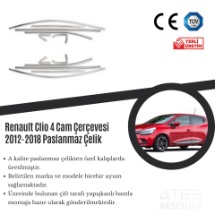 Renault Clio 4 2012-2018 Cam Çerçevesi Paslanmaz Çelik