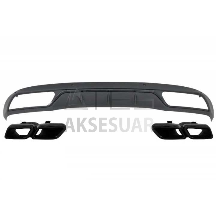 MERCEDES W205 C63 SIYAH DİFÜZÖR & EGZOZ SETİ (NORMAL SEDAN) - SİYAH EGZOZ İLE