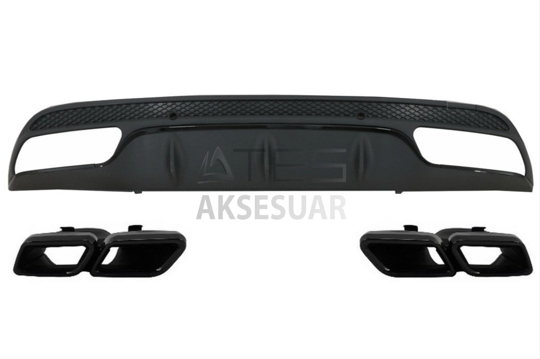 MERCEDES W205 C63 SIYAH DIFÜZÖR & EGZOZ SETI (AMG SEDAN) - SIYAH EGZOZ ILE