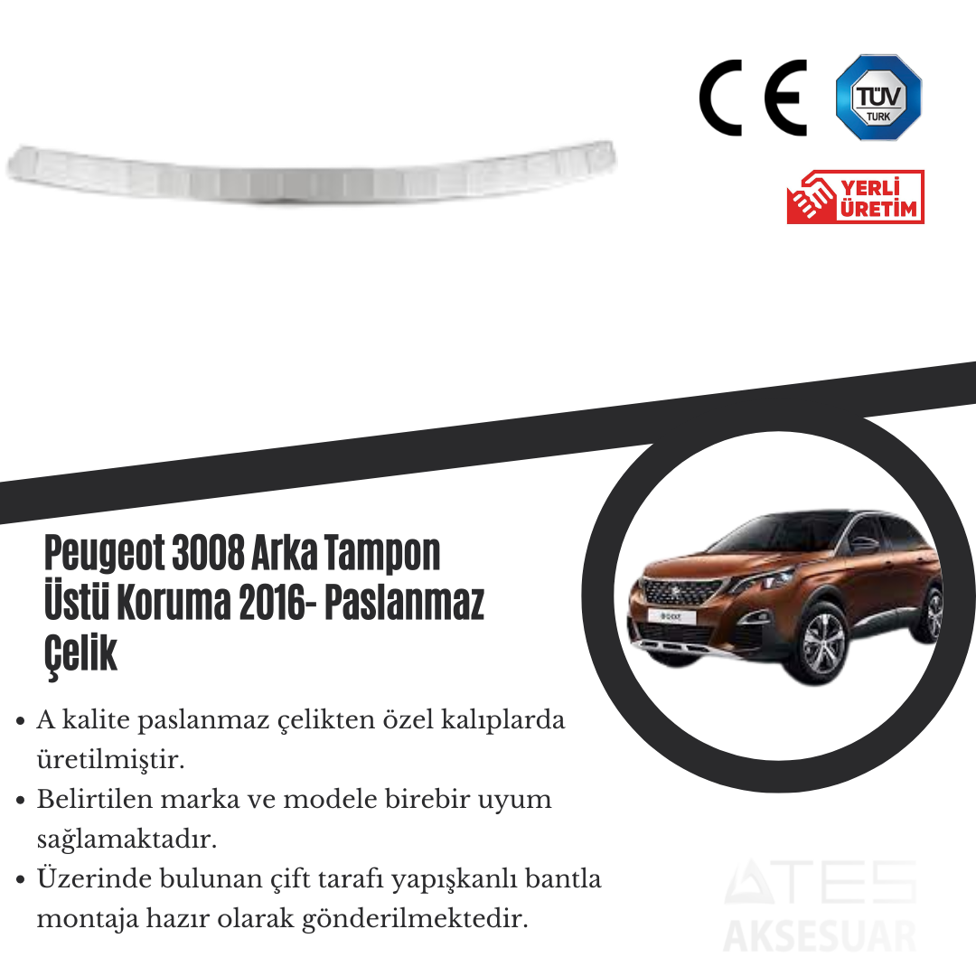 Peugeot 3008 2016 Arka Tampon Üstü Koruma Paslanmaz Çelik