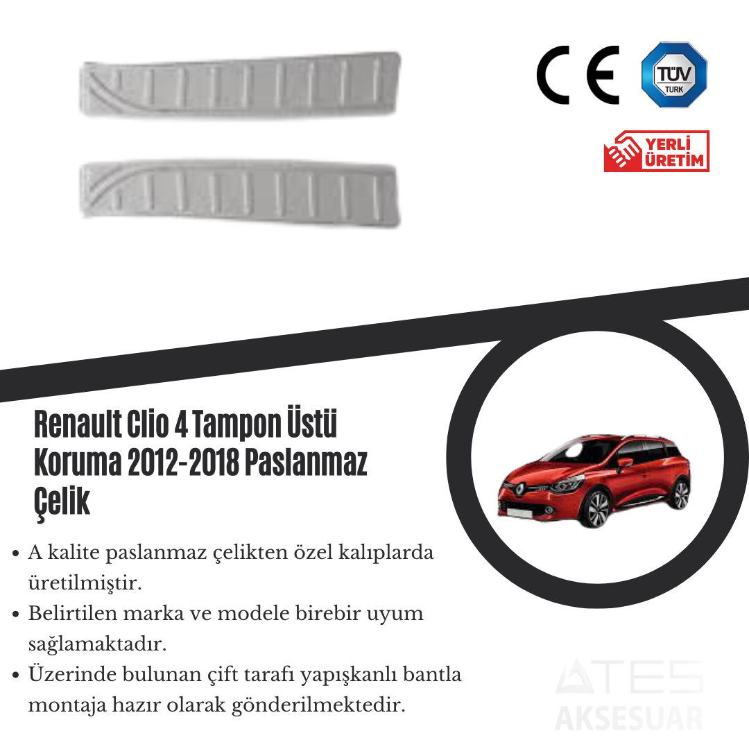 Renault Clio 4 2012-2018 Tampon Üstü Koruma Paslanmaz Çelik