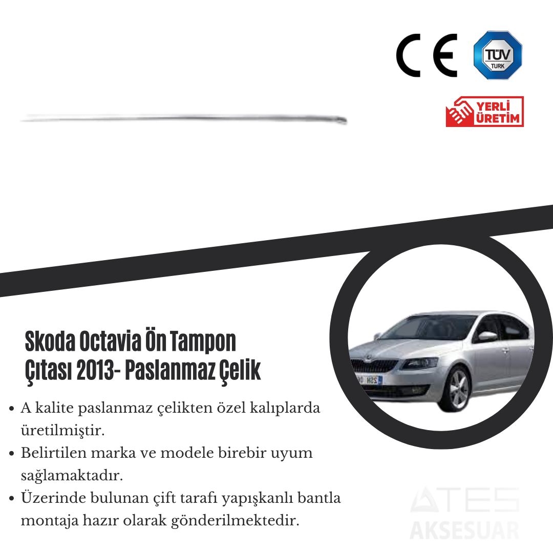 Skoda Octavia 2013 Ön Tampon Çıtası Paslanmaz Çelik