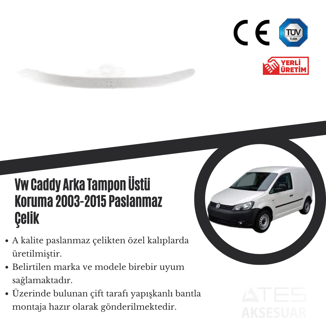 Volkswagen Caddy 2003-2015 Arka Tampon Üstü Koruma Paslanmaz Çelik