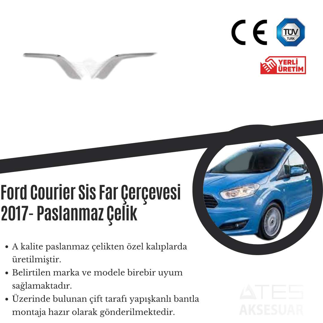 Ford Courier 2017 Sis Farı Çerçevesi Paslanmaz Çelik
