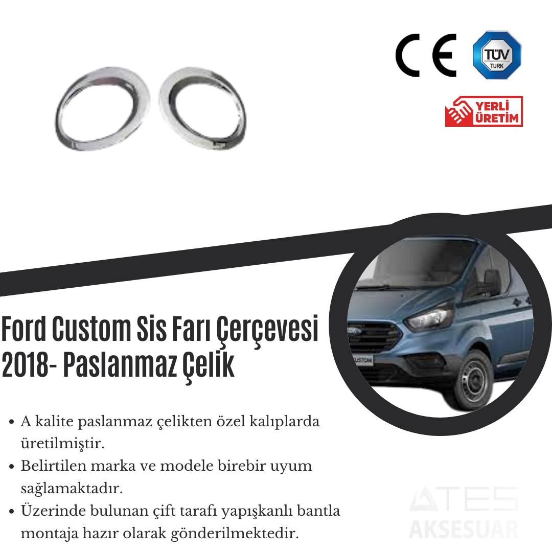 Ford Custom 2018 Sis Farı Çerçevesi Paslanmaz Çelik