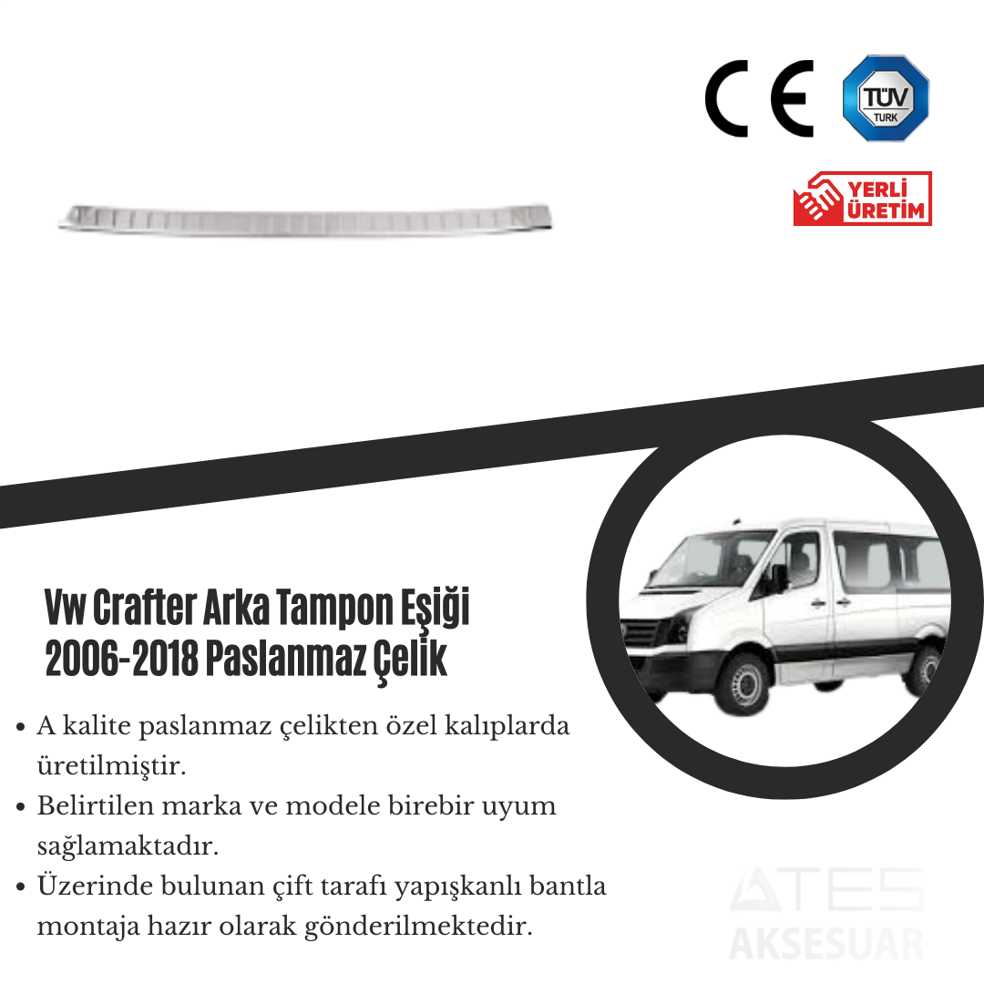 Volkswagen Crafter 2006-2018 Arka Tampon Eşiği Paslanmaz Çelik