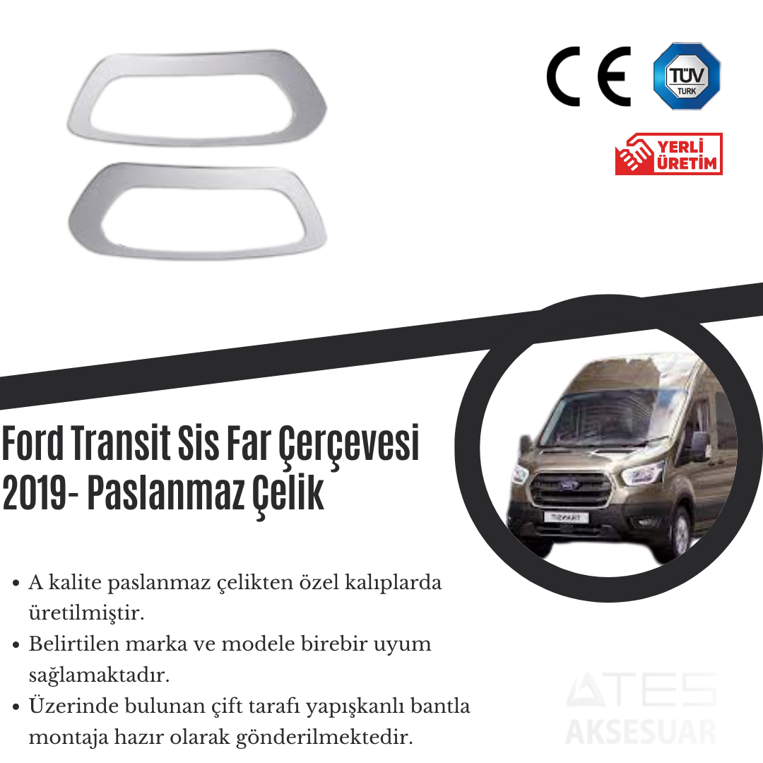 Ford Transit 2019 Sis Farı Çerçevesi Paslanmaz Çelik