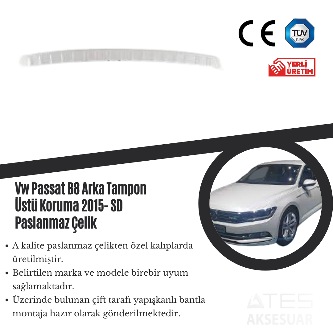Volkswagen Passat B8 2015 Arka Tampon Üstü Koruma Paslanmaz Çelik