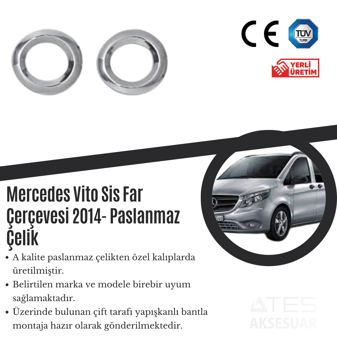 Mercedes Vito 2014 Sis Farı Çerçevesi Paslanmaz Çelik