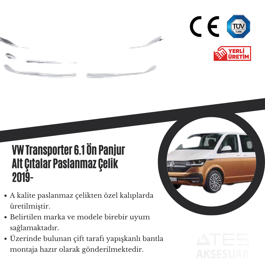 Volkswagen Transporter 6,1 2019 Ön Panjur Alt Çıtalar Paslanmaz Çelik