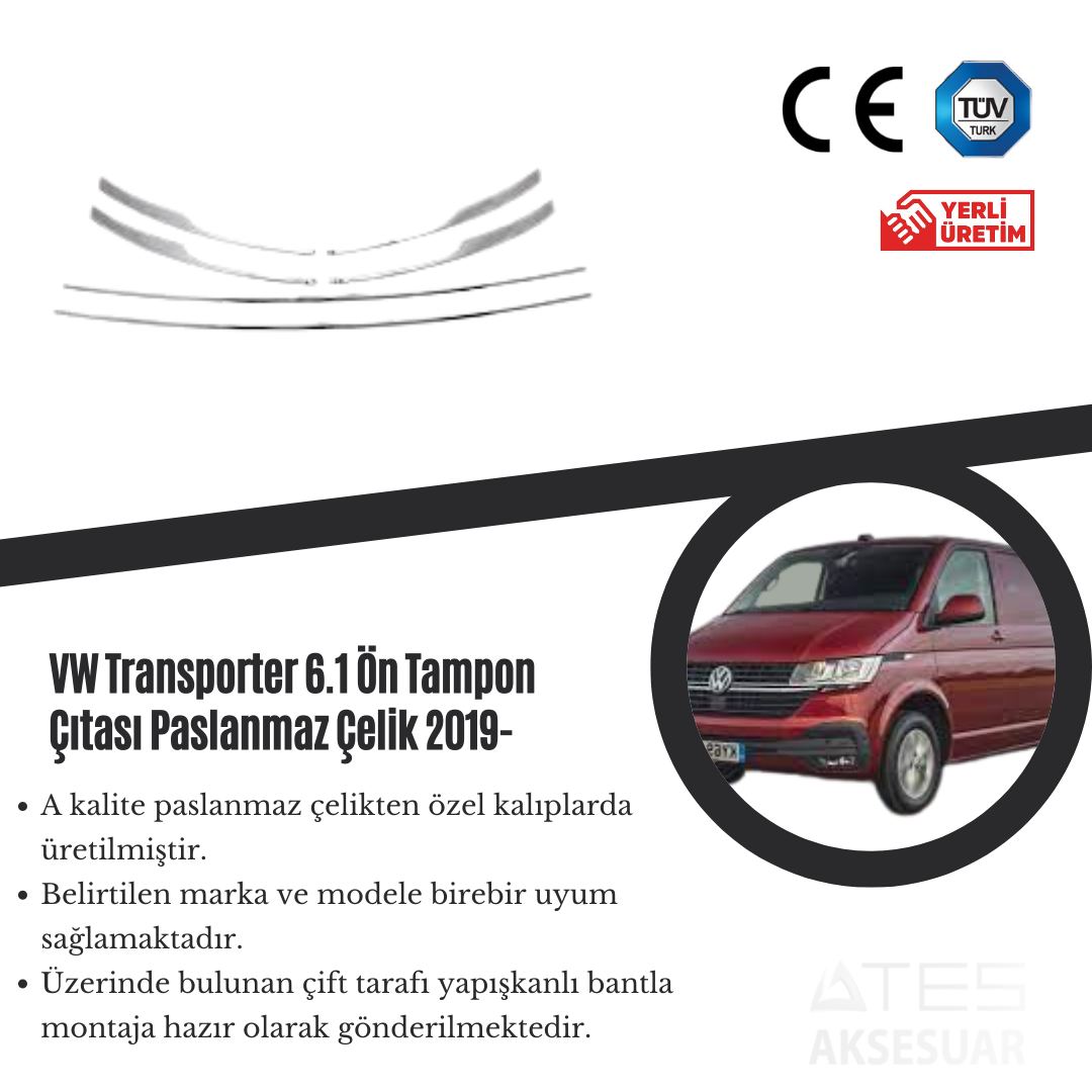 Volkswagen Transporter 6.1 2019 Ön Tampon Çıtası Paslanmaz Çelik