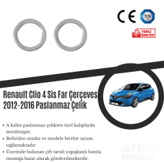 Renault Clio 4 2012-2016 Sis Farı Çerçevesi Paslanmaz çelik