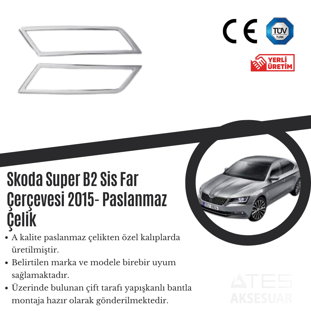 Skoda Super B2 2015 Sis Farı Çerçevesi Paslanmaz Çelik