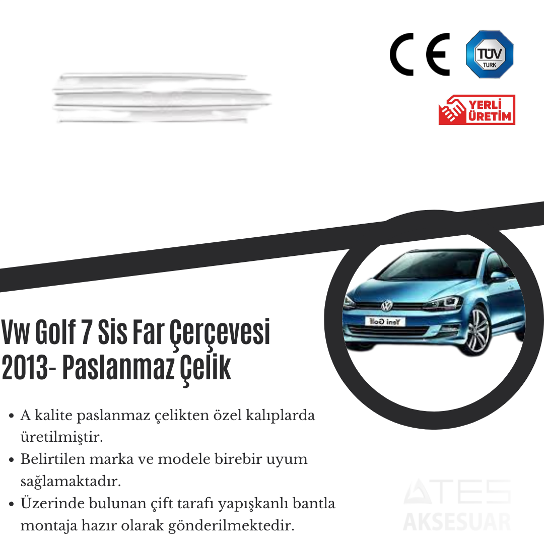 Volkswagen Golf 7 2013 Sis Farı Çerçevesi Paslanmaz Çelik