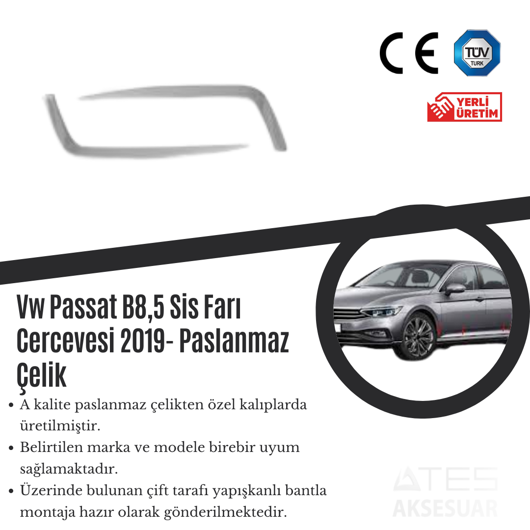 Volkswagen Passat B8 2019 Sis Farı Çerçevesi Paslanmaz Çelik