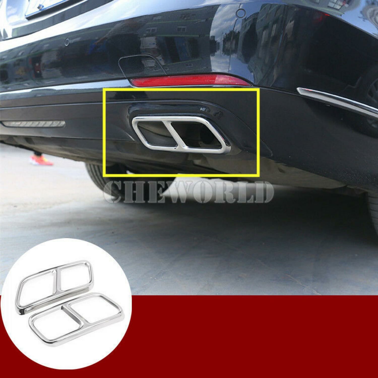 Mercedes W222 2012> Arka Egzoz Çerçeveleri Egzoz Ucu 2 Parça Paslanmaz Çelik Krom