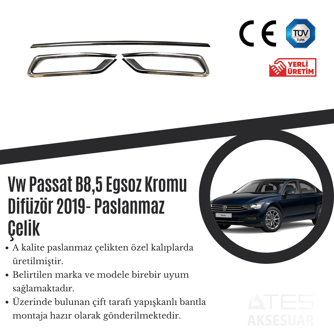 Volkswagen Passat B8 5 2019 Egzos Kromu Difüzör Paslanmaz Çelik