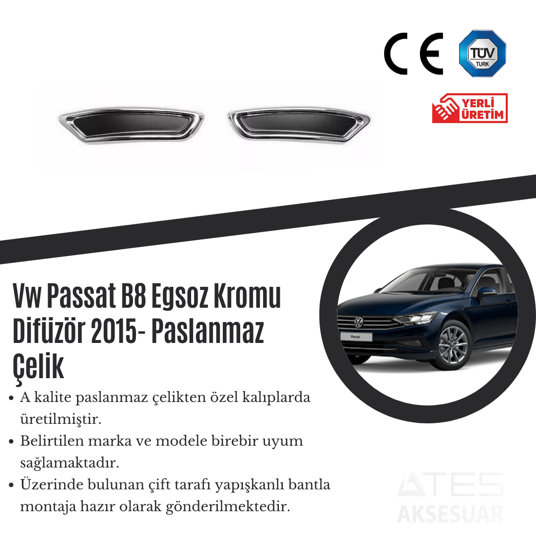 Volkswagen Passat B8 2015 Egzos Kromu Paslanmaz Çelik