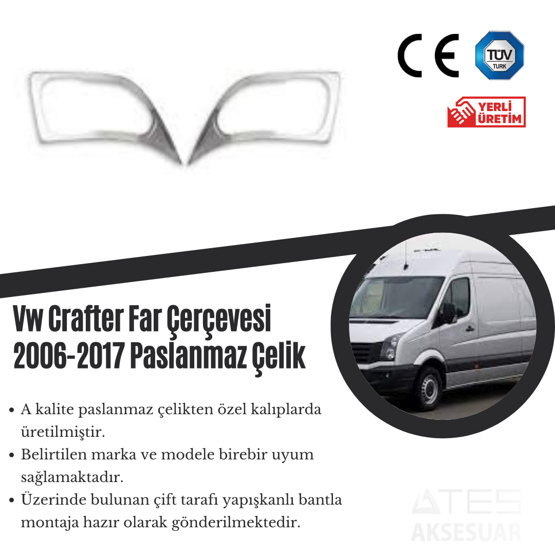 Volkswagen Crafter 2006-2017 Far Çerçevesi Paslanmaz Çelik