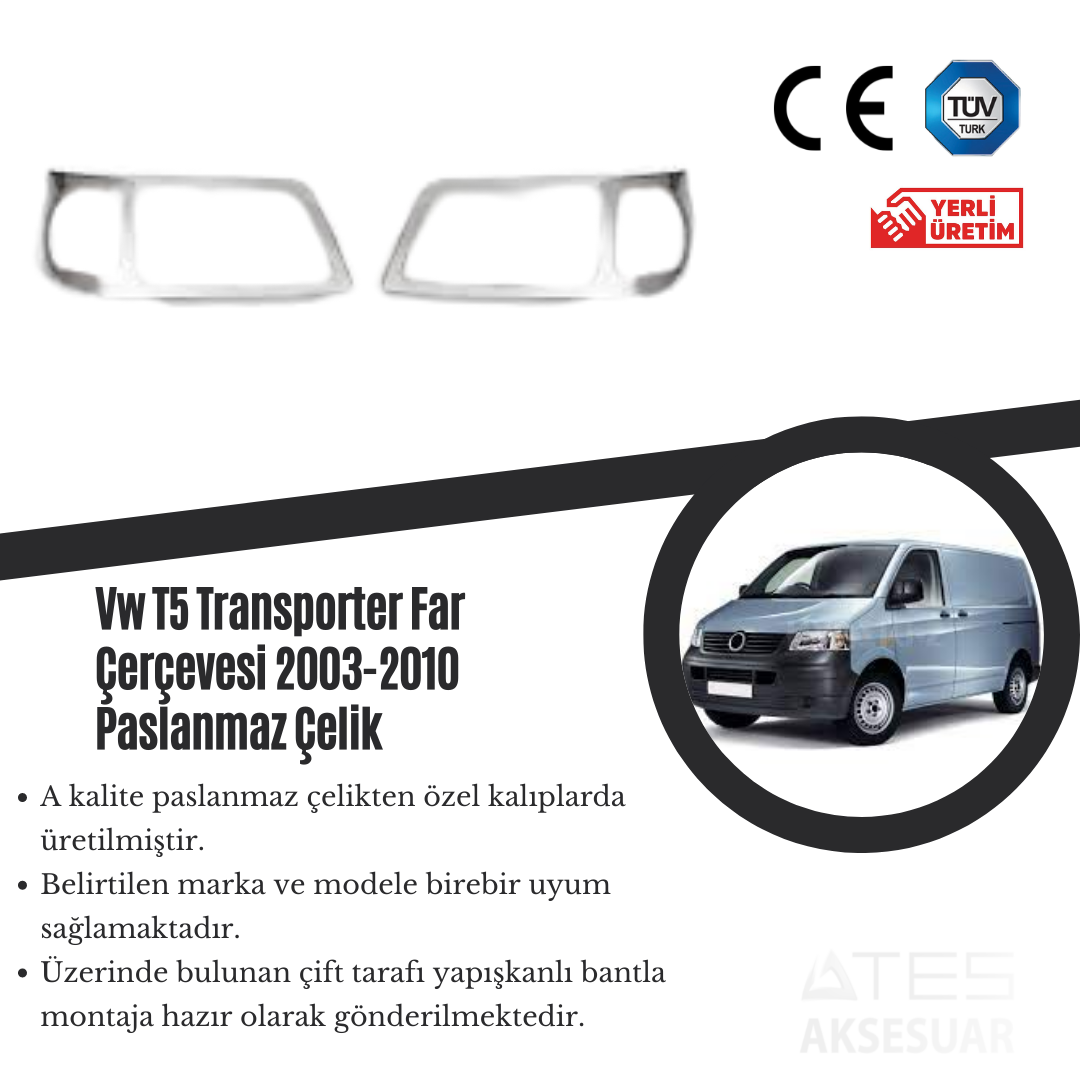 Volkwagen Transporter T3 2003-2010 Far Çerçevesi Paslanmaz Çelik