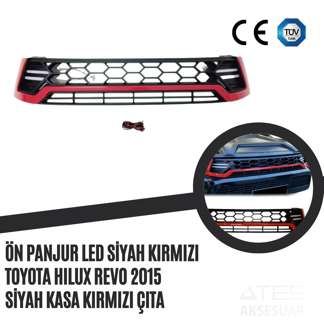 Ön Panjur Led Siyah Kırmızı Toyota Hilux Revo 2015 Siyah Kasa Kırmızı Çıta