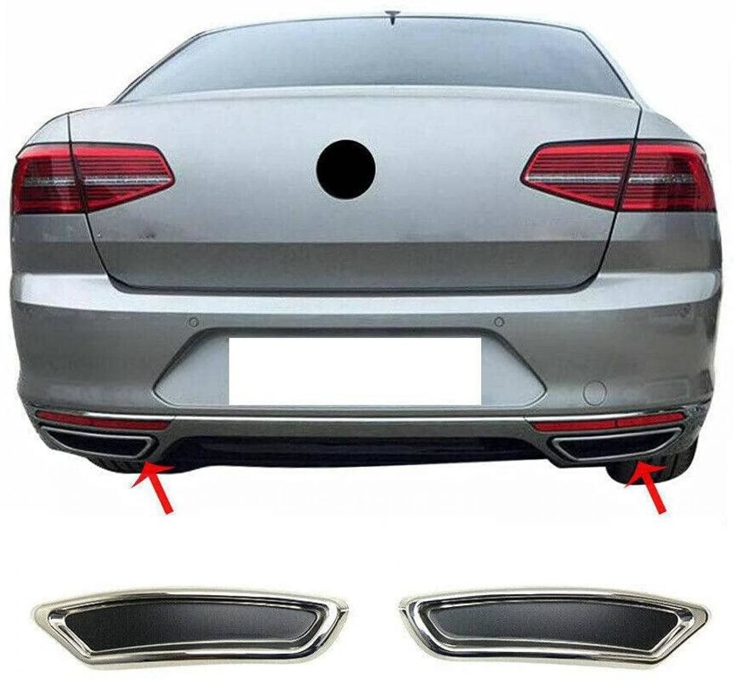 Volkswagen Passat 2015-2018 Arka Egzoz Çerçeveleri Egzoz Ucu 2 Parça Paslanmaz Çelik Krom