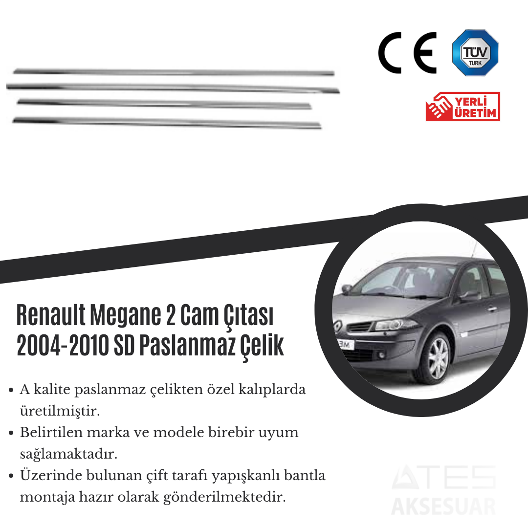 Renault Megane 2 SD 2004-2010 Cam Çıtası Paslanmaz Çelik