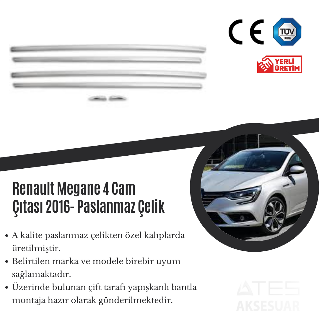 Renault Megane 4 2016 Cam Çıtası Paslanmaz Çelik