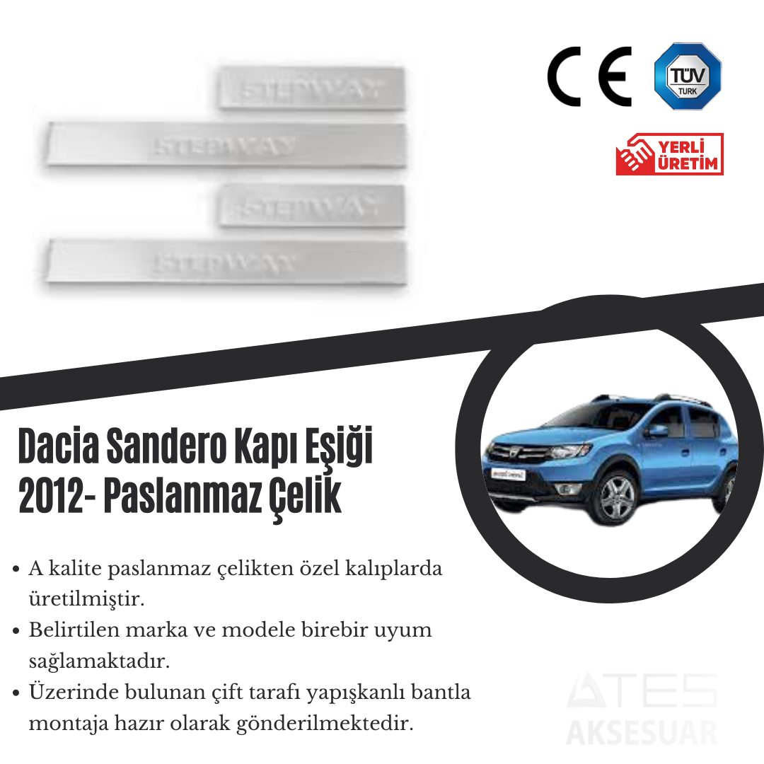 Dacia Sandero 2012 Kapı Eşiği Paslanmaz Çelik