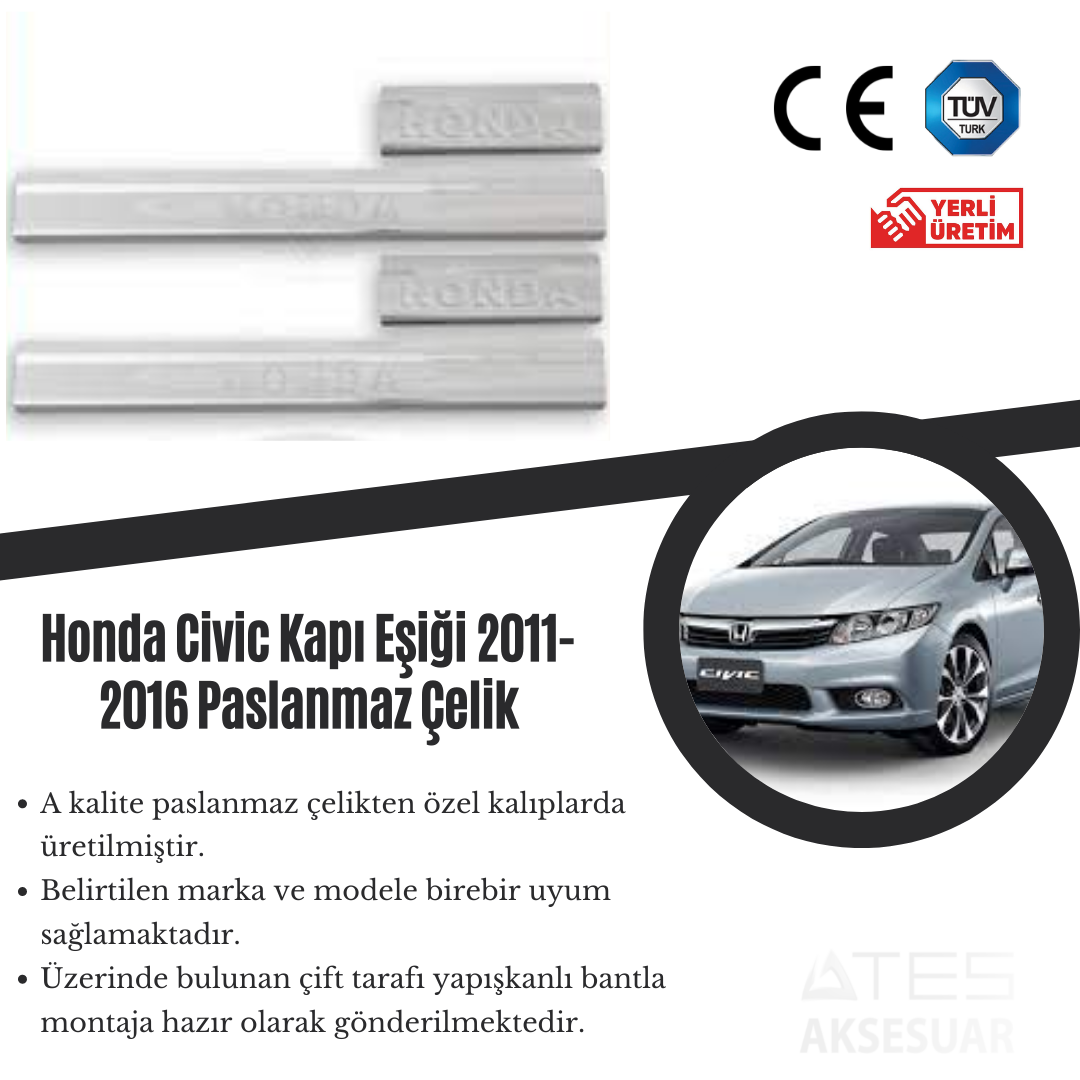 Honda Civic 2011-2016 Kapı Eşiği Paslanmaz Çelik