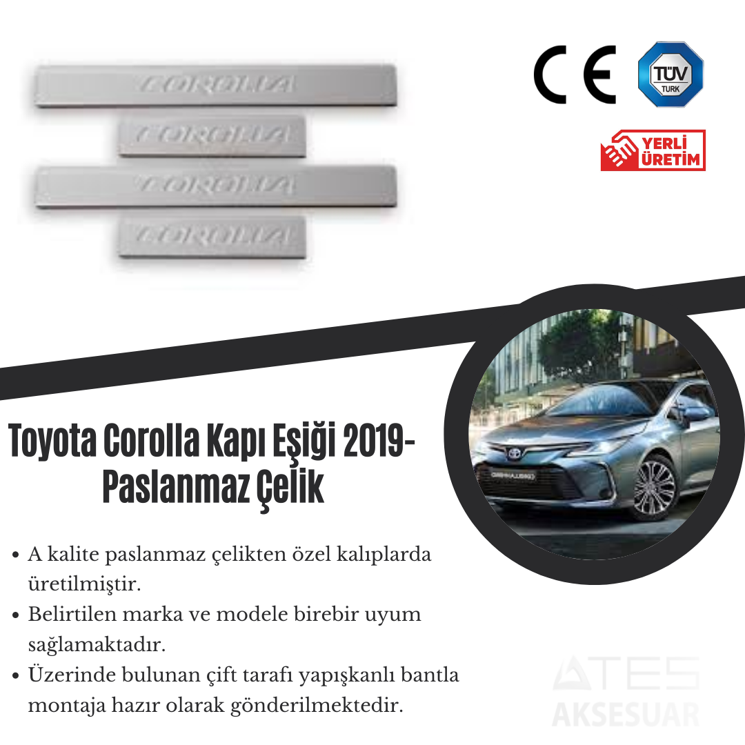 Toyota Corolla 2019 Kapı Eşiği Paslanmaz Çelik
