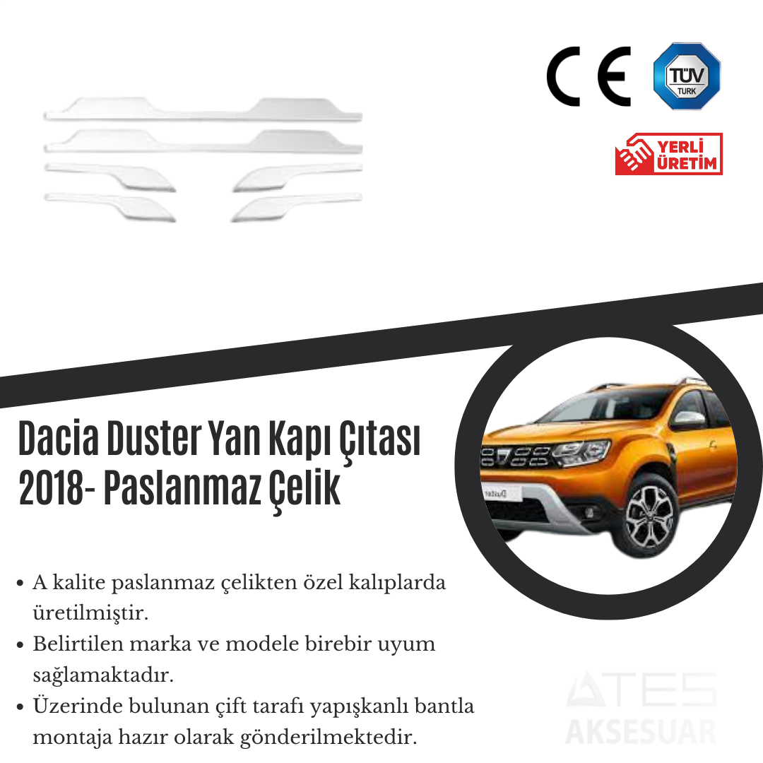 Dacia Duster Yan Kapı Çıtası 2018 Paslanmaz Krom Ateş Aksesuar