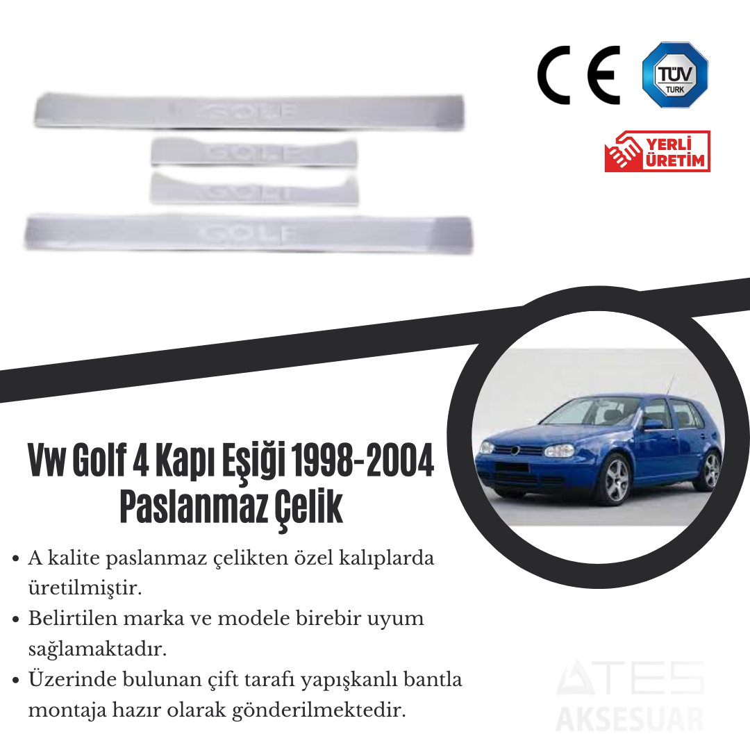 Volkswagen Golf 4 1998-2004 Kapı Eşiği Paslanmaz Çelik